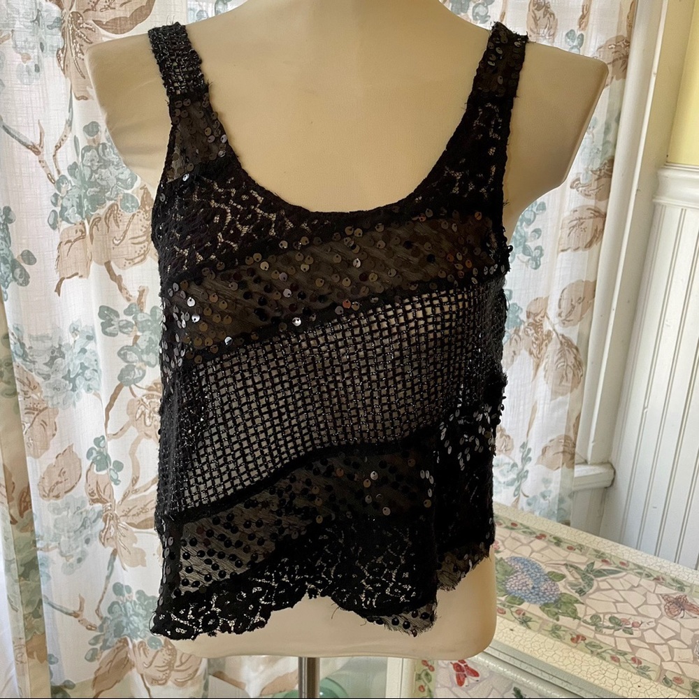 Free people small black tank top crop sequined